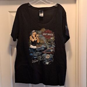 Harley-Davidson Black Tee with Multicolor Motorcycle Graphic